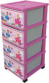 Комод пластиковий 4 ящики з малюнком Принцеси (Elif Plastik) 45*37.5*90 см