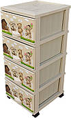 Комод пластиковий 4 ящики з малюнком Ведмедики (Elif Plastik) 45*37.5*90 см