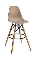 Барный стул Ник Nik Бар 75 бежевый пластик + буковые ножки с подножкой