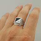 Печатка срібло 925 проби. Кільце срібне чоловіче з каменем. Перстень 21.5 розмір, фото 8