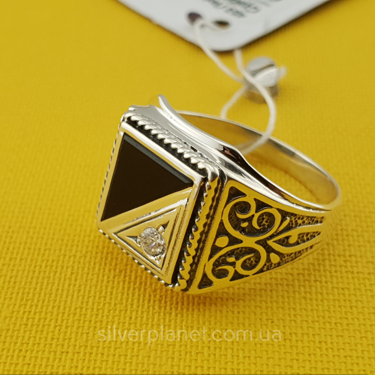 Печатка срібло 925 проби. Кільце срібне чоловіче з каменем. Перстень 21.5 розмір, фото 1