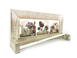 Дерев'яна декоративна серветниця  Скрипка, букет жоржин та піон 17х37 см прс010506