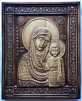 Икона резная из натурального дерева ясеня ЧПУ "Святая Казанская Богородица"