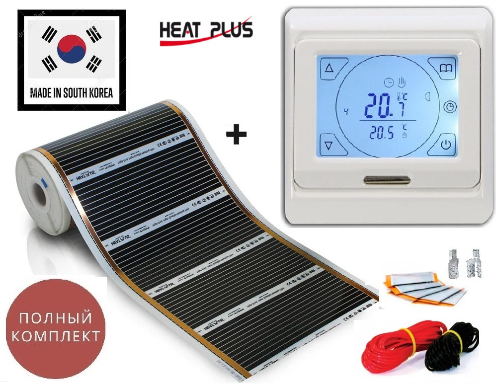 Тепла електро підлога HEAT PLUS 1м2 (0.5 м х 2м)220Вт/ 220Ват/м2 з сенсорним терморегулятором E 91