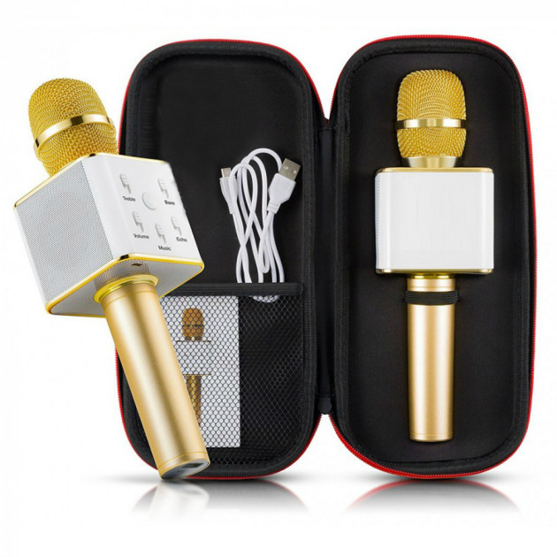 Бездротовий портативний Bluetooth мікрофон-караоке Wster оригінал Q7 з чохлом у подарунок золото