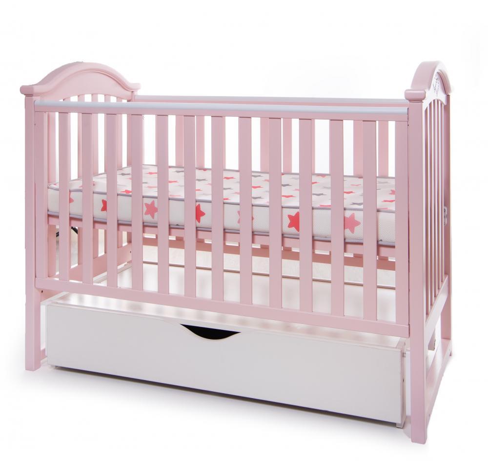 Дитяче ліжечко з бука з маятниковим механізмом і ящиком iLove Twins, рожева