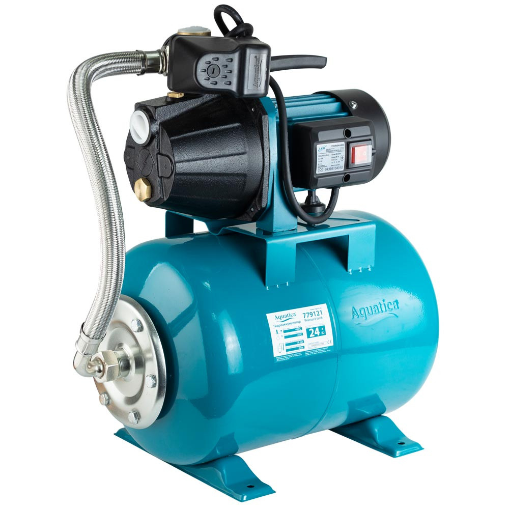 Станція 0.8кВт Hmax 38м Qmax 58л/хв (самовсмоктувальний насос) 24л LEO EKJ-802IA5/UA (775346/24), фото 1