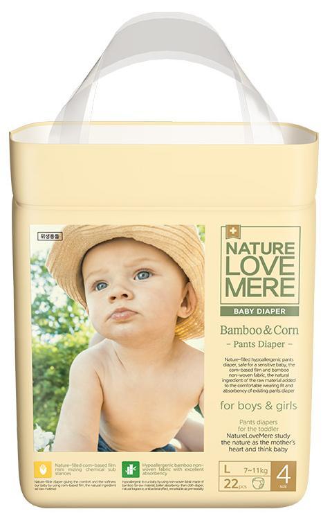 NATURE LOVE MERE — Підгузки-трусики дитячі, серія Bamboo&Corn, розмір L, 22 шт., 7-11 кг