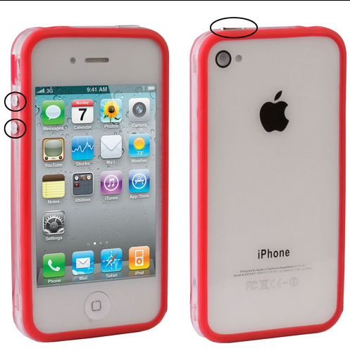 Бампер iPhone 4/4S червоний з прозорою серединою