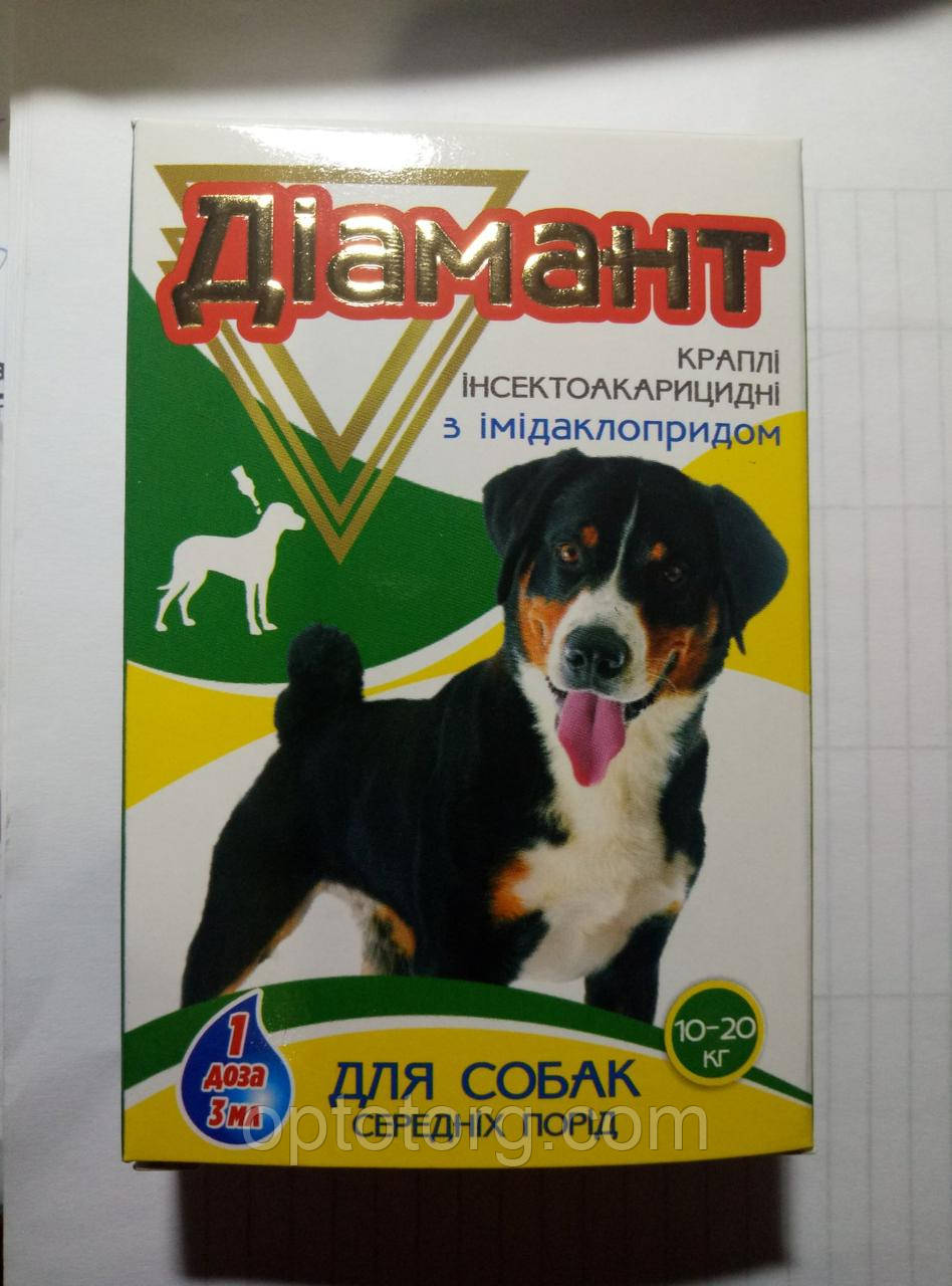 Краплі на холку Діамант від бліх і кліщів для собак середніх порід 1 доза 3 мл