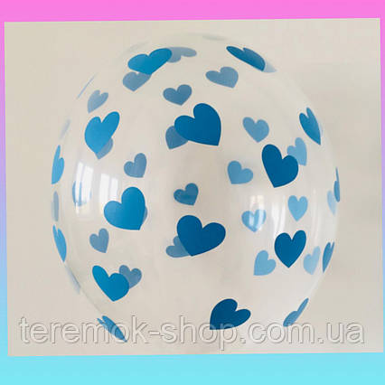 Повітряна куля прозора із синіми сердечками 30 см (штучно) Бельгія