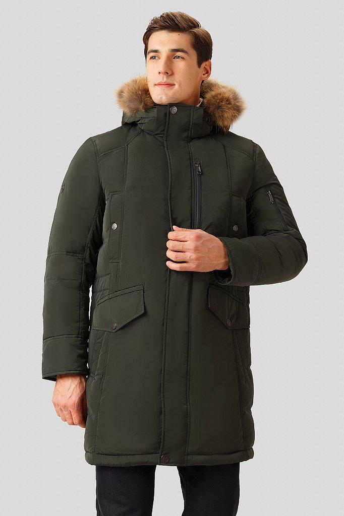 Довгий пуховик з натуральним хутром єнота Finn Flare W18-21011-507 зелений M