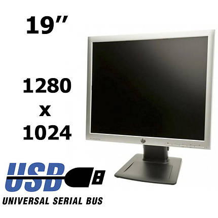 HP Compaq LA1956x/19" LED/1280x1024 (5:4)/ яскравість 250 кд/м2/матове покриття/віддзеркалення 5 мс/VESA 100x100 мм/VGA, DVI, DP, USB hub/проф., фото 2