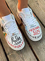 Кросівки Nike Air Force Pauly Vlone Pop (Найк Аір Форс 1 білі низькі з написами) чоловічі і жіночі розміри 36
