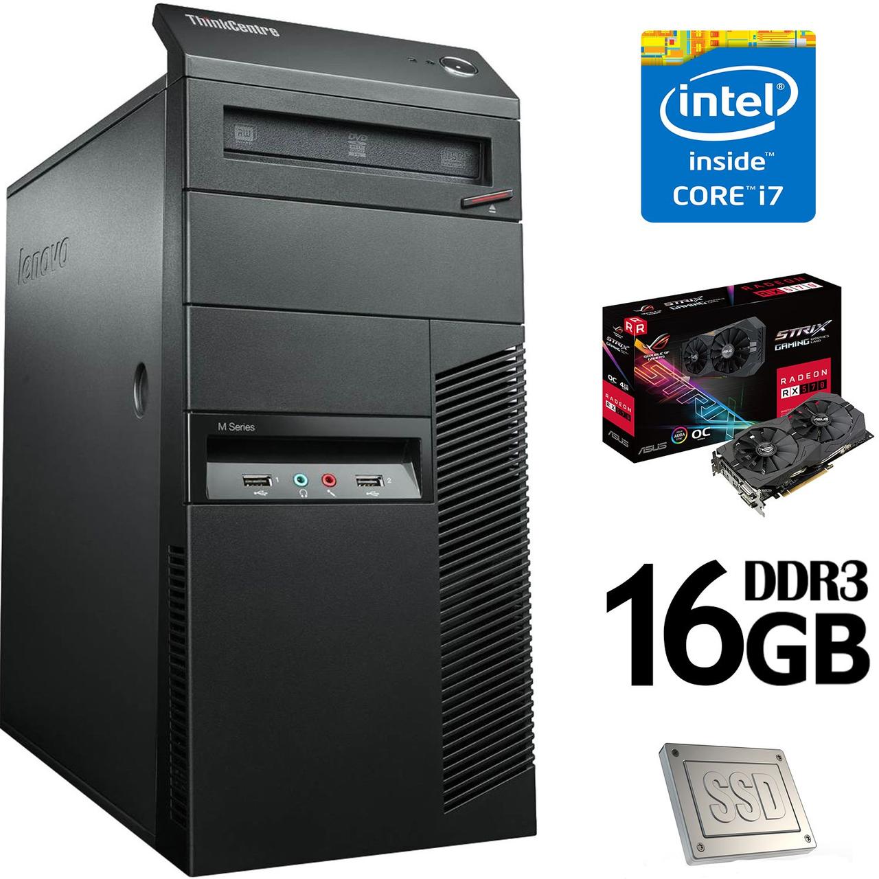 Lenovo ThinkCentre M81 Tower / Intel Core i7-2600 (4(8) ядер з 3.4-3.8 GHz) / 500GB HDD + SSD 120GB / 16GB DDR3 / Новий БЖ 600W / НОВА відеокарта