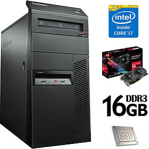 Lenovo ThinkCentre M81 Tower / Intel Core i7-2600 (4(8) ядер з 3.4-3.8 GHz) / 500GB HDD + SSD 120GB / 16GB DDR3 / Новий БЖ 600W / НОВА відеокарта, фото 2