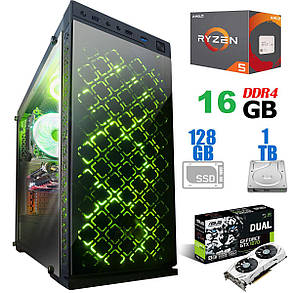 Frime Illusion Green Tower / AMD Ryzen 5 2600 (6 (12) ядер по 3.4-3.9GHz) / 16GB DDR4 / 128GB SSD+1TB HDD / MSI GeForce GTX 1070 8GB / 600W, фото 1