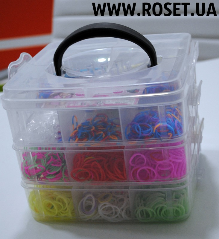 Набір різнобарвний гумок Loom Bands для плетіння різноманітних прикрас + бокс для зберігання