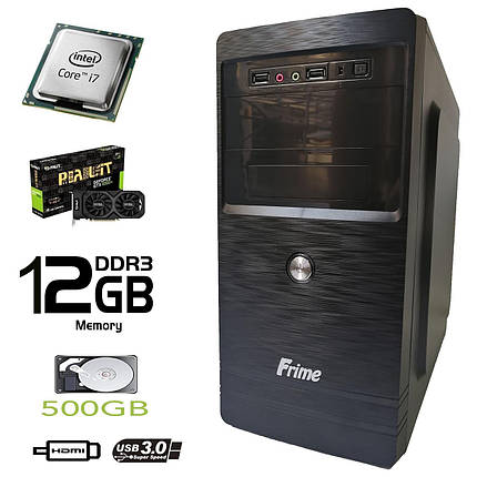 Frime Tower / Intel Core i7-3770 (4(8) ядер з 3.4-3.9 GHz) / 12 GB DDR3 / 500 GB HDD / Palit GeForce GTX 1050 Ti 4 GB GDDR5 (HDMI, DVI, DP) / FSP 400W, фото 2