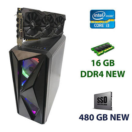 First Player Color ATX Tower NEW / Intel Core i3-9100F (4 ядра по 3.6 - 4.2 GHz) NEW / 16 GB DDR4 NEW / 480 GB, фото 1