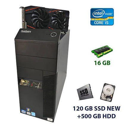 Lenovo ThinkCentre M91p Tower / Intel Core i5-2500 (4 ядра по 3.3 - 3.7 GHz) / 16 GB DDR3 / 120 GB SSD NEW+500, фото 1