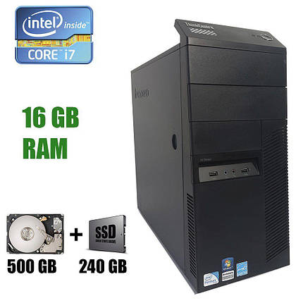 Lenovo ThinkCentre M81 Tower / Intel Core i7-2600 (4 (8) ядра по 3.4 - 3.8 GHz) / 16 GB DDR3 / New! 240 GB SSD+500 GB HDD / XFX Radeon RX 580 8 GB,, фото 1