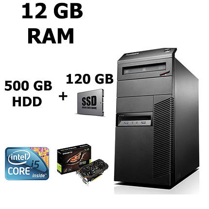 Lenovo M83 Tower / Intel® Core™ i5-4570 (4 ядра по 3.20 - 3.60 GHz) / 12GB DDR3 / 500GB HDD + SSD Kingston 120GB NEW / Відеокарта GF GTX 1060 (6GB, фото 2