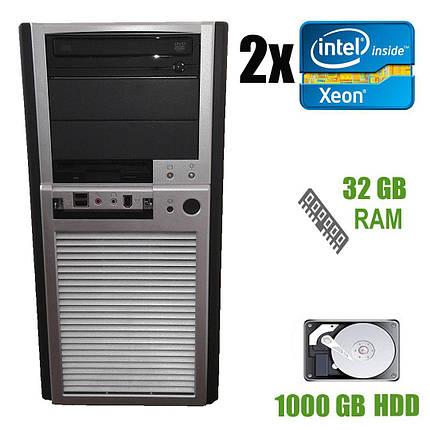 Chieftec MidiTower / 2x Intel Xeon E5645 ( 6(12) ядер з 2.4-2.67 GHz) / DDR3 32GB / 1000 GB HDD / БП Chieftech 450W / DVD-ROM, фото 2