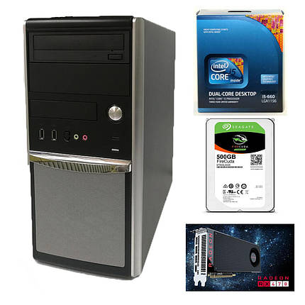 EuroCom Tower/Intel Core i5-660 (2(4) ядра по 3.33-3.6GHz) / 8GB DDR3 / 500 GB SSHD / БЖ Chieftec 600 W NEW / AMD Radeon RX470 4Gb GDDR5 256bit, фото 2