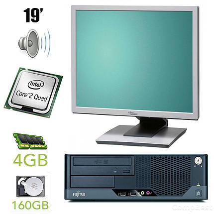 Fujitsu-Siemens ESPRIMO E7935 SFF / Intel Core2Quad Q6600 (4 ядра по 2.4 GHz) / 4 GB DDR2 / 160 GB HDD + Монітор Fujitsu b19-5 / 19" / 1280*1024 / DVI,, фото 2
