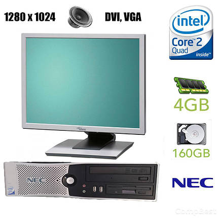 NEC Powermate F-ML470 SFF / Intel Core2Quad Q6600 (4 ядра по 2.4 GHz) / 4 GB DDR2 / 160 GB HDD + Монітор Fujitsu b19-5 / 19" / 1280*1024 / DVI, VGA /, фото 2