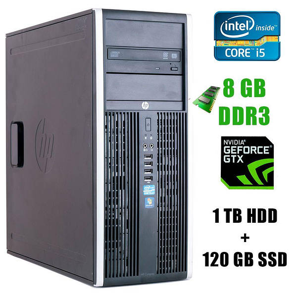 HP 8200 Tower Intel Core i5 2400 4 3.1 3.4GHz 8GB DDR3 1TB HDD 120GB SSD GeForce GTX 1060 3GB