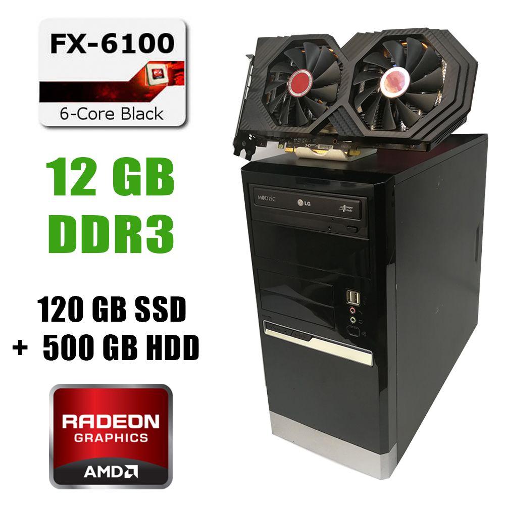 EuroCom ATX / AMD FX6100 (6 ядер по 3.3-3.9GHz) / 12GB DDR3 / new! 120GB SSD+500GB HDD / Radeon RX580 8GB DDR5 256bit / new! 1300W / HDMI, DVI, DP,