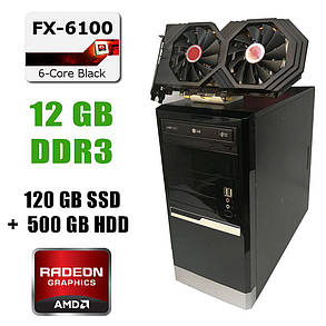 EuroCom ATX / AMD FX6100 (6 ядер з 3.3-3.9 GHz) / DDR3 12GB / new! 120GB SSD+500GB HDD / Radeon RX580 8GB DDR5 256bit / new! 1300W / HDMI, DVI, DP,, фото 2