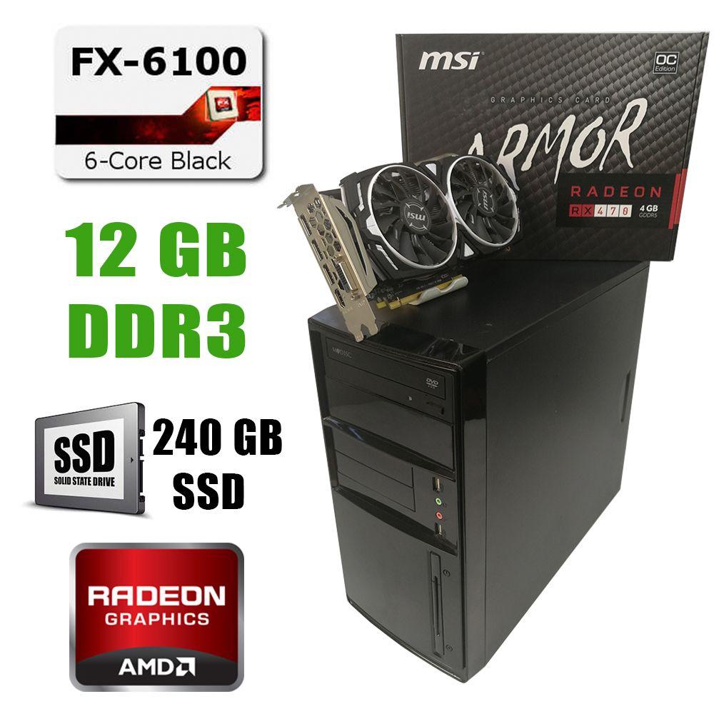 EuroCom ATX / AMD FX6100 (6 ядер з 3.3-3.9 GHz) / DDR3 12GB / new! 240GB SSD / Radeon RX470 4GB DDR5 256bit / new! 1300W / HDMI, DVI, DP, USB 3.0
