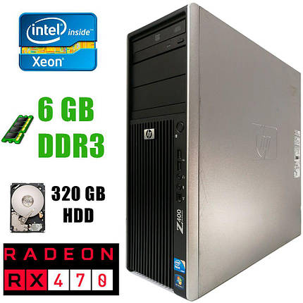 HP WS Z400 Tower/ Intel Xeon W3565 (4(8)ядра по 3.20-3.46 GHz)/ 6GB DDR3/ 320GB HDD/ 475W / Radeon RX470 4GB DDR5 256bit / HDMI, DVI, DP, фото 2