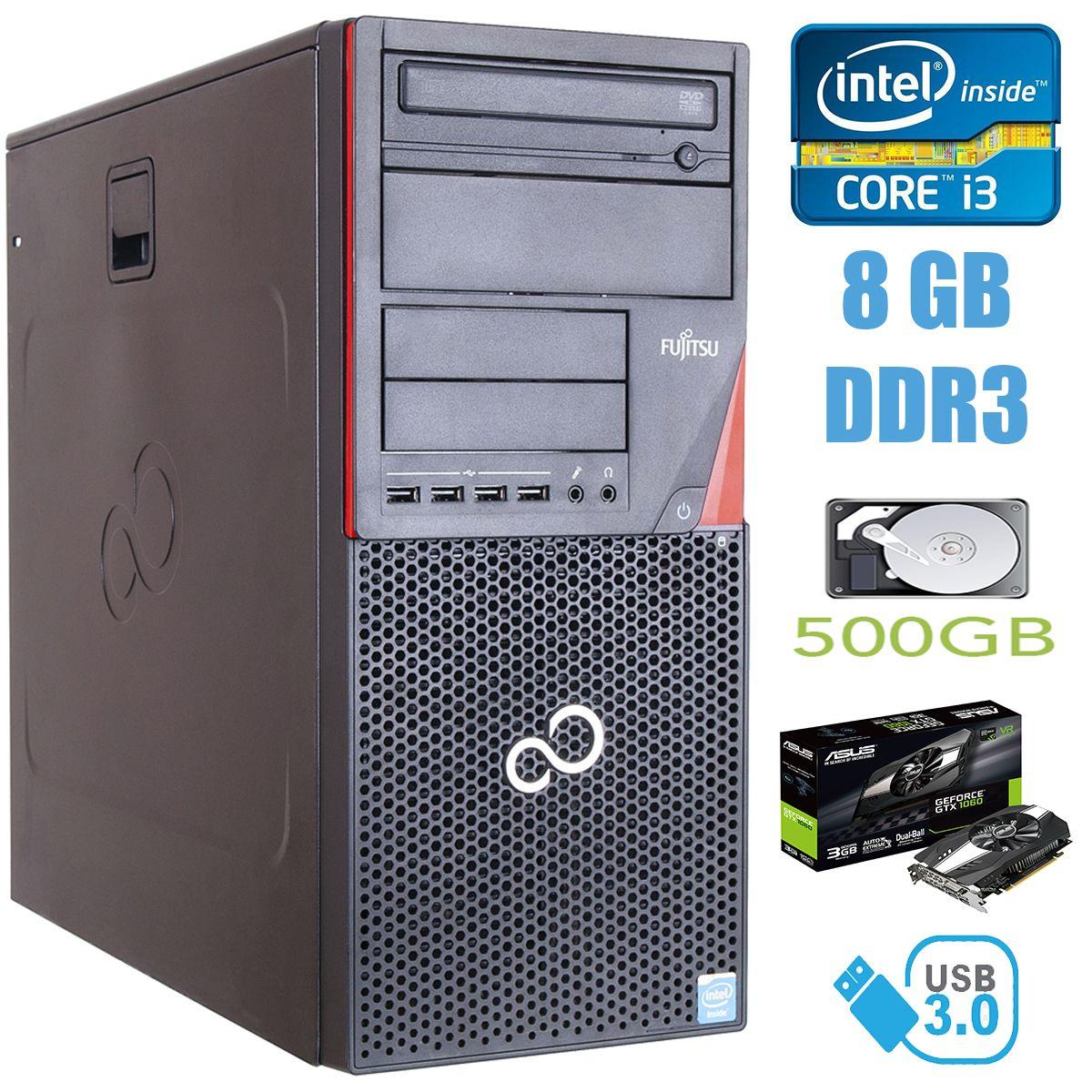 Fujitsu P720 Tower / Intel Core i3-4130 (2(4) ядра по 3.4GHz) / 8 GB DDR3 / 500 GB HDD / nVidia GeForce GT 1030 2GB GDDR5 / USB 3.0