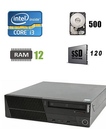 Монітор у подарунок! Lenovo M82 Desktop / Intel Core i3-2120 (2(4)ядра по 3.30GHz) / 12 GB DDR3 / new 120 GB SSD+500 GB HDD / DVD-ROM / USB 3.0 / SATA 3, фото 1