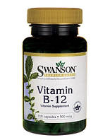 Вітамін B-12, Swanson, 500 мкг, 100 капсул.