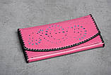 Шкіряний жіночий рожевий гаманець, якісний гаманець ручної роботи, фото 2