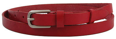 Узенький кожаный поясок, ремень Skipper, красный 1,5 см