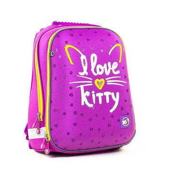 Ортопедичний каркасний рюкзак для початкової школи YES I love kitty 38x30 Бузковий (558014)+Подарунок
