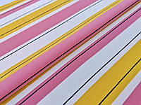 Креп вискоза рисунок три полосы, розово-желтый на белом