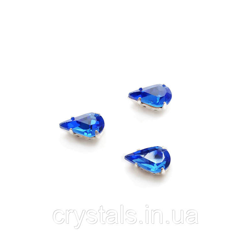 Краплі в цапах Preciosa (Чехія) 13х7.8 мм Sapphire/срібло, фото 1
