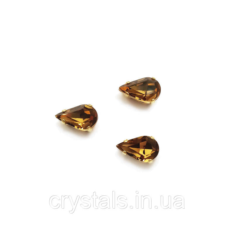 Краплі в ланцюгах Preciosa (Чехія) 13х7.8 мм Smoked Topaz/золото