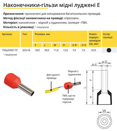 Наконечник гільза Е25-18 25мм2 чорний Ny95500115, фото 2