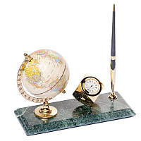 Настольная подставка для ручки с часами и глобусом "Экватор"