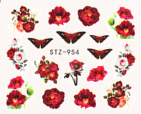 Слайдер дизайн для маникюра и ногтей на водной основе STZ-954 цветы бабочки
