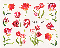Слайдер дизайн для маникюра и ногтей на водной основе STZ-943 цветы тюльпаны