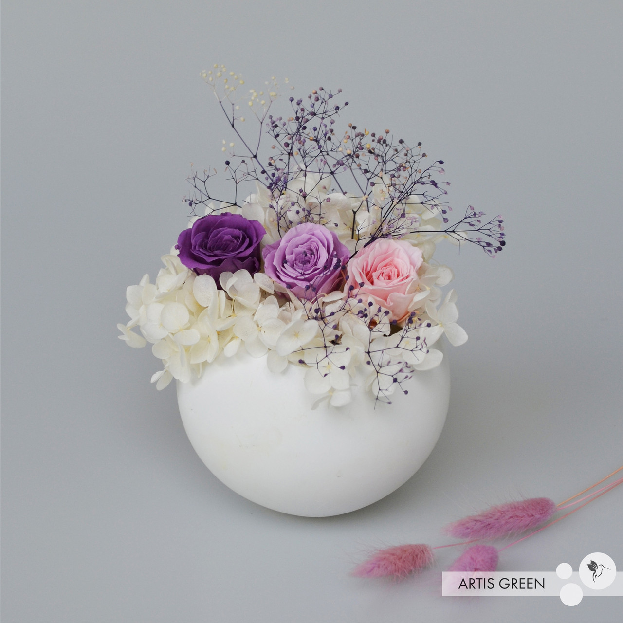 Композиція зі стабілізованими рослинами і трояндами «Violet&White»